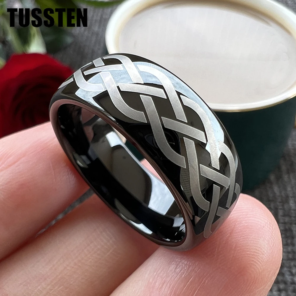 

Dropshipping TUSSTEN 6/8MM Tungsten Steel Wedding Ring Dome Polished Laser Carved Viking Celtic Knot Comfortable Fit