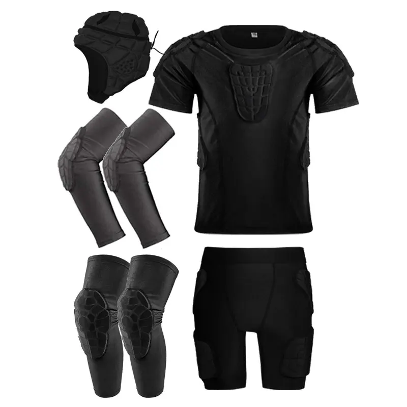 Children's Football Goalkeeper Compression T-shirt Uniform Padded Black Soccer Jersey For Bike Baseball Shorts Pants Suit Kids