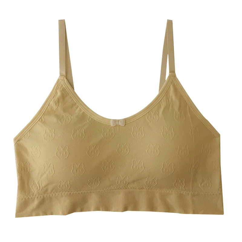 Teen Girls Sports Bra Shock Absorption Beautiful Backless Small Strap Anti-Bulge Seamless Fixed Breast Pad Student No Wire Bra