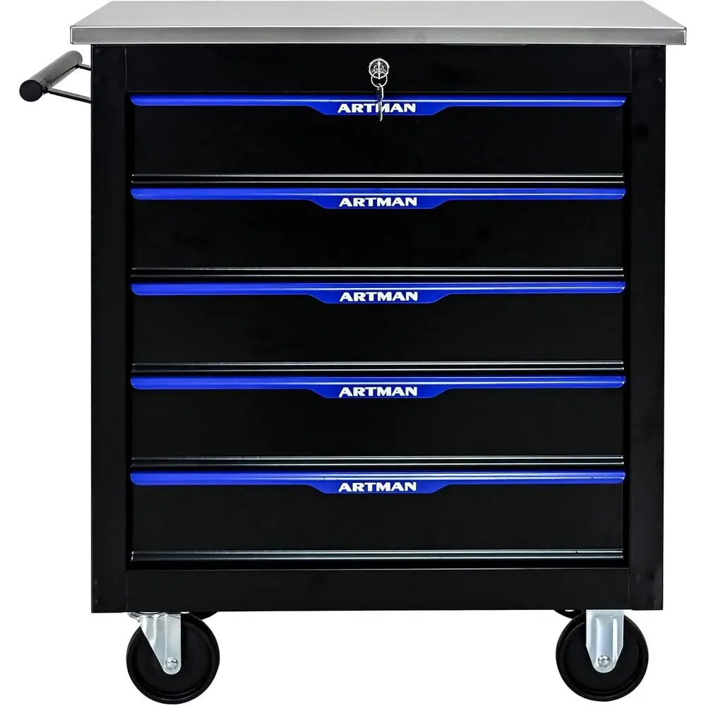 

Тележка-органайзер на 4 колесах с замком и крышкой из нержавеющей стали для гаража, мастерской и склада