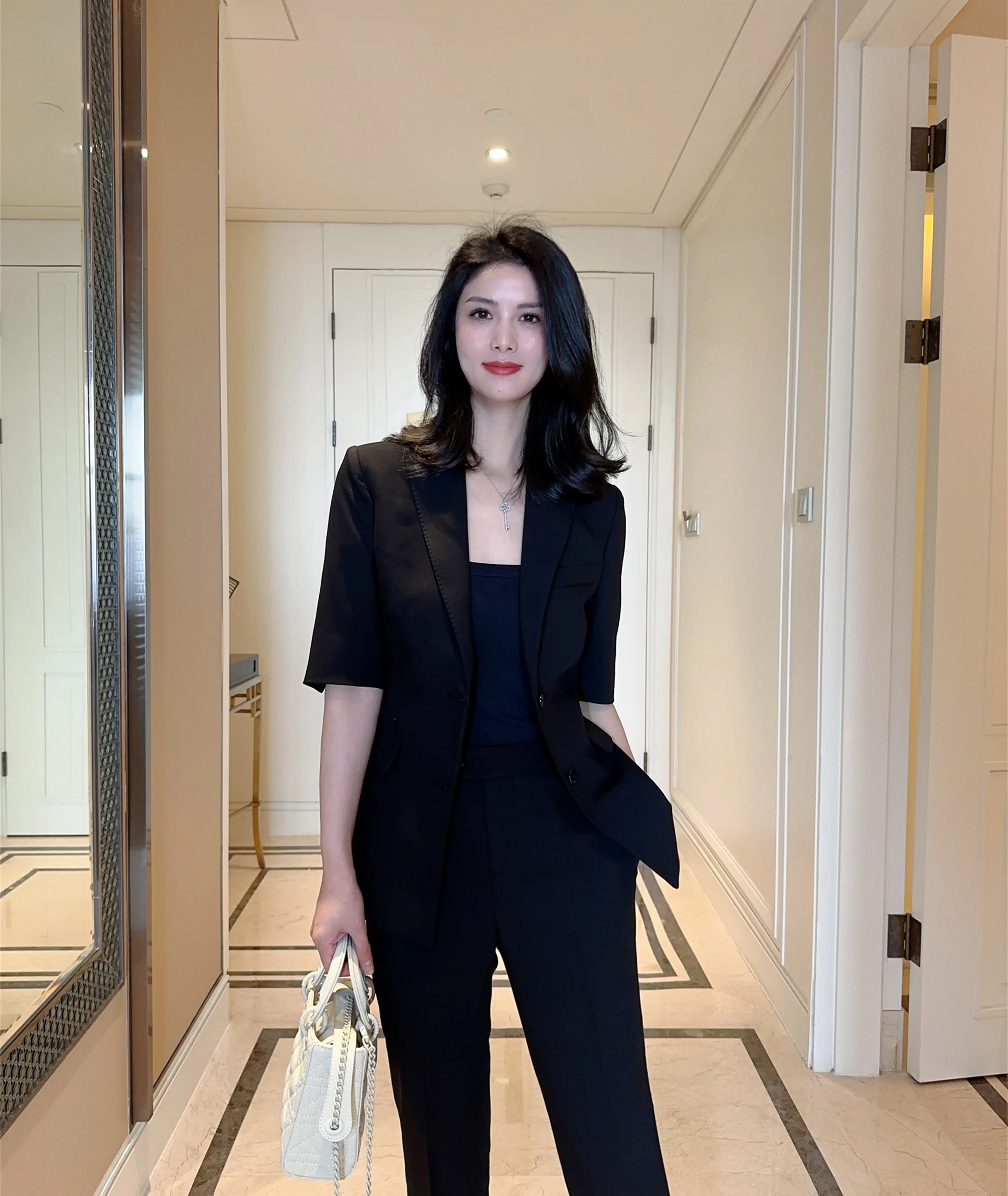 

Летний тонкий костюм Bla Slim Fit на одной пуговице ort Sve Женский профессиональный комплект спецодежды с брюками из девяти предметов