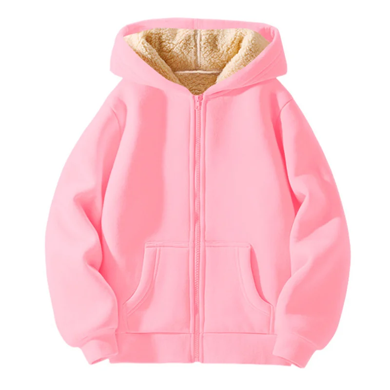 New Boys Girls Casual Jackets Kids Padded Thickened Lambwool Coats Children Warm Winter Hoodies Teenager Fashion Hooded Clothing