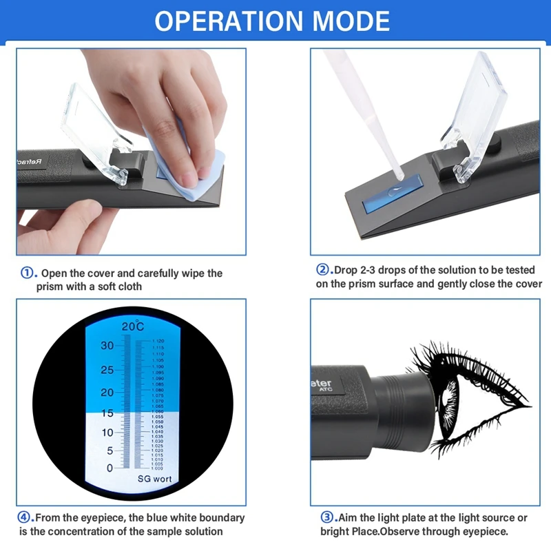 Black Refractometer Beer Brix Wort Sugar Alcohol Meter 0-30%1.000-1.120 SG Specific Gravity Handheld Tool Hydrometer Tester