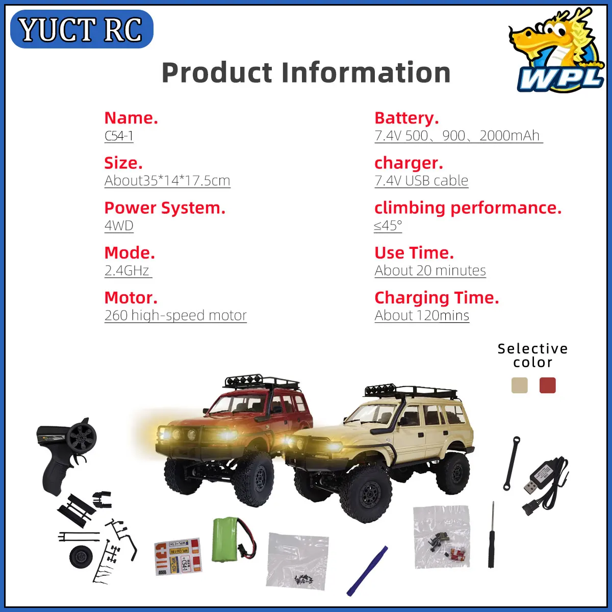 WPL C54-1 1/16 RC voiture LC80 Simulation télécommande voiture 2.4G 4WD tout-terrain chenille contrôlable lumière LED véhicule jouet électrique