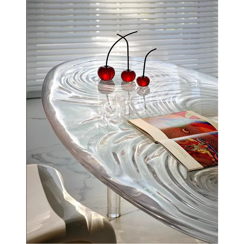 Transparent Resin Oval Water Ripple Coffee Table Light Luxury Modern Designer Tea Table Acrylic Special-shaped Table