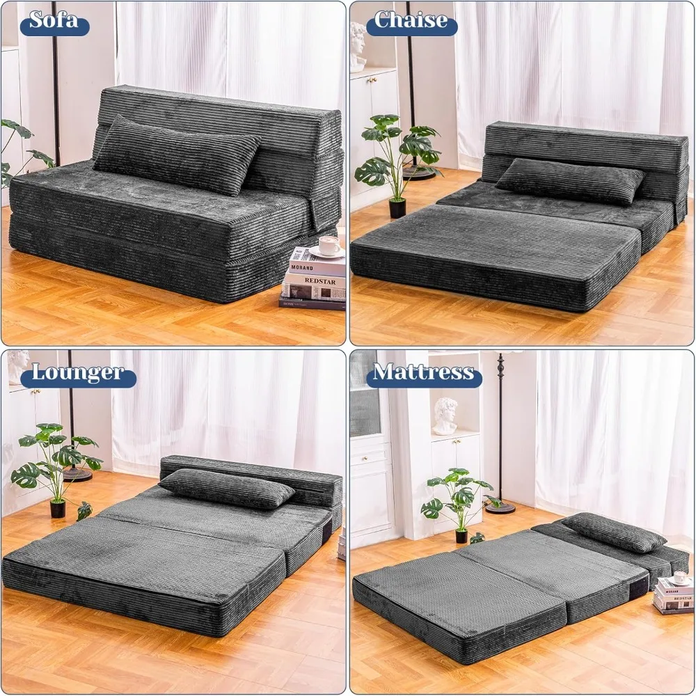 Canapé-lit convertible en mousse à mémoire de forme avec oreiller, canapé futon pliable pour un sommeil confortable