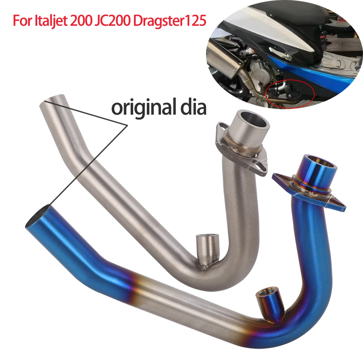 Motorcycle Slip On Exhaust Muffler Escape Pipe For Italjet Dragster 125 Dragster 200 JC200 Modified Exhaust Header Link Pipe