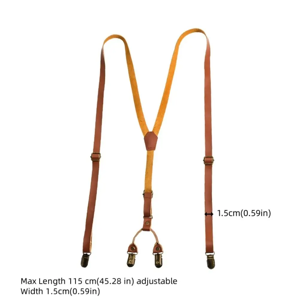 แฟชั่น 1.5 ซม.Suspenders สําหรับชายสีดํา Retro หนัง Suspenders คลิปโลหะ Anti-SLIP Suspender คลิปผู้ชาย