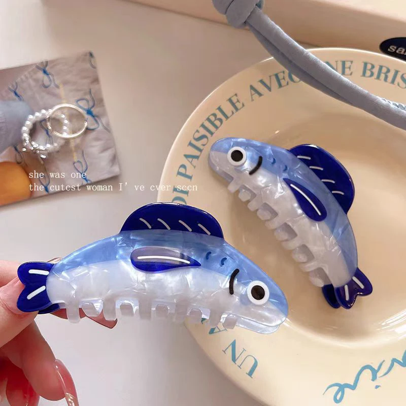 1/2pcs New creative ocean sardine clip hair clip cute texture shark clip ponytail clip hair ornaments female image 4