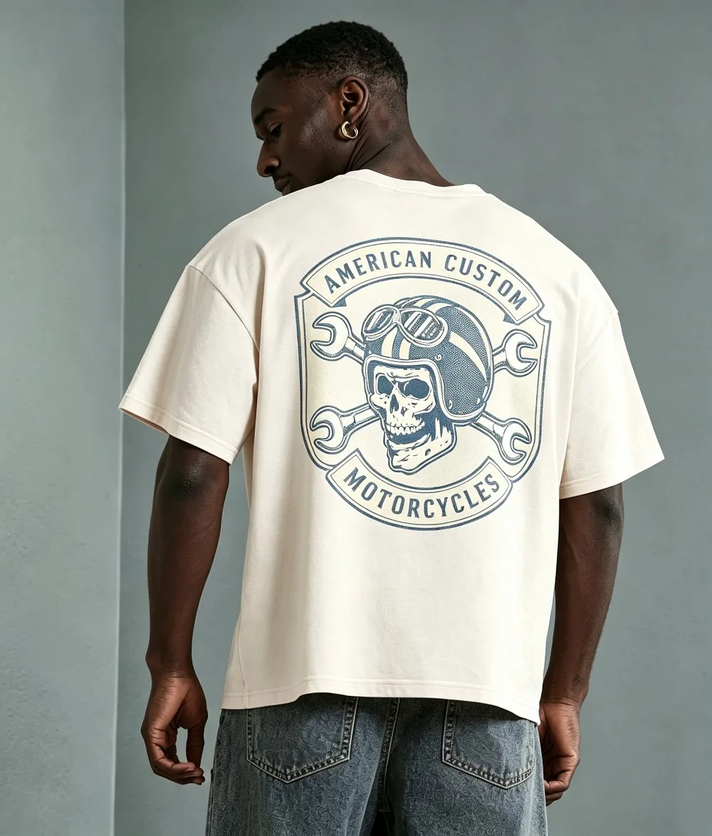 2026 New Vintage Biker Skull Helmet Wrench Graphic Tee American Street Men T-shirt