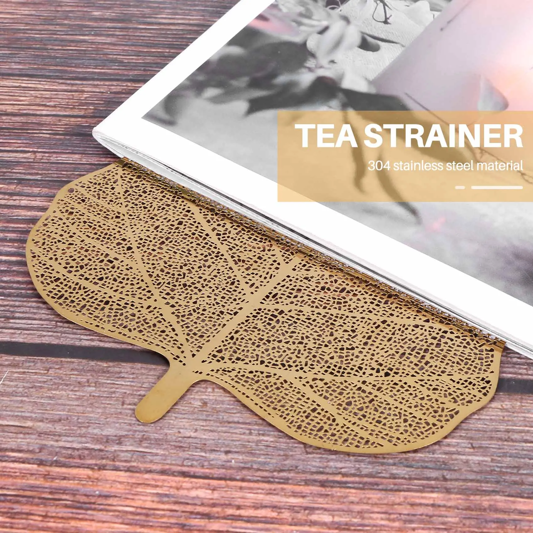 ใหม่สแตนเลสสตีล Handmade Leaf Shape ที่กรองชา, ที่กรองชา, ที่กรองชา, เหมาะสําหรับชาใบหลวม (ทอง)