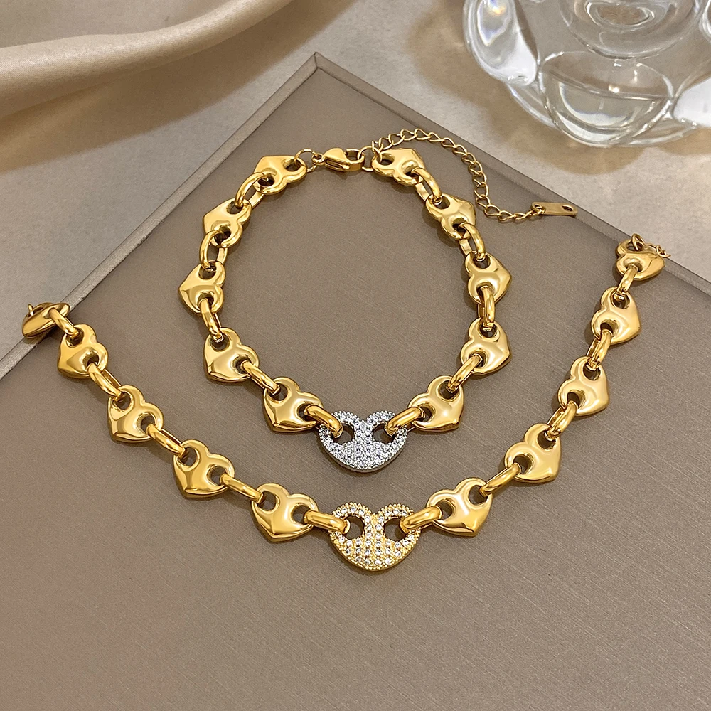 Greatera Heart-shaped Rhinestone Hollow Splicing Bracelet Fashion Creative Valentine's Day Interest Gifts Chain Bangle Jewelry
