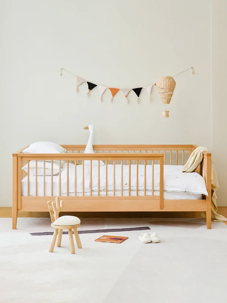 Customized Small Crib Stitching Bed Children's Bed with Fence Solid Wood Baby Single Bed