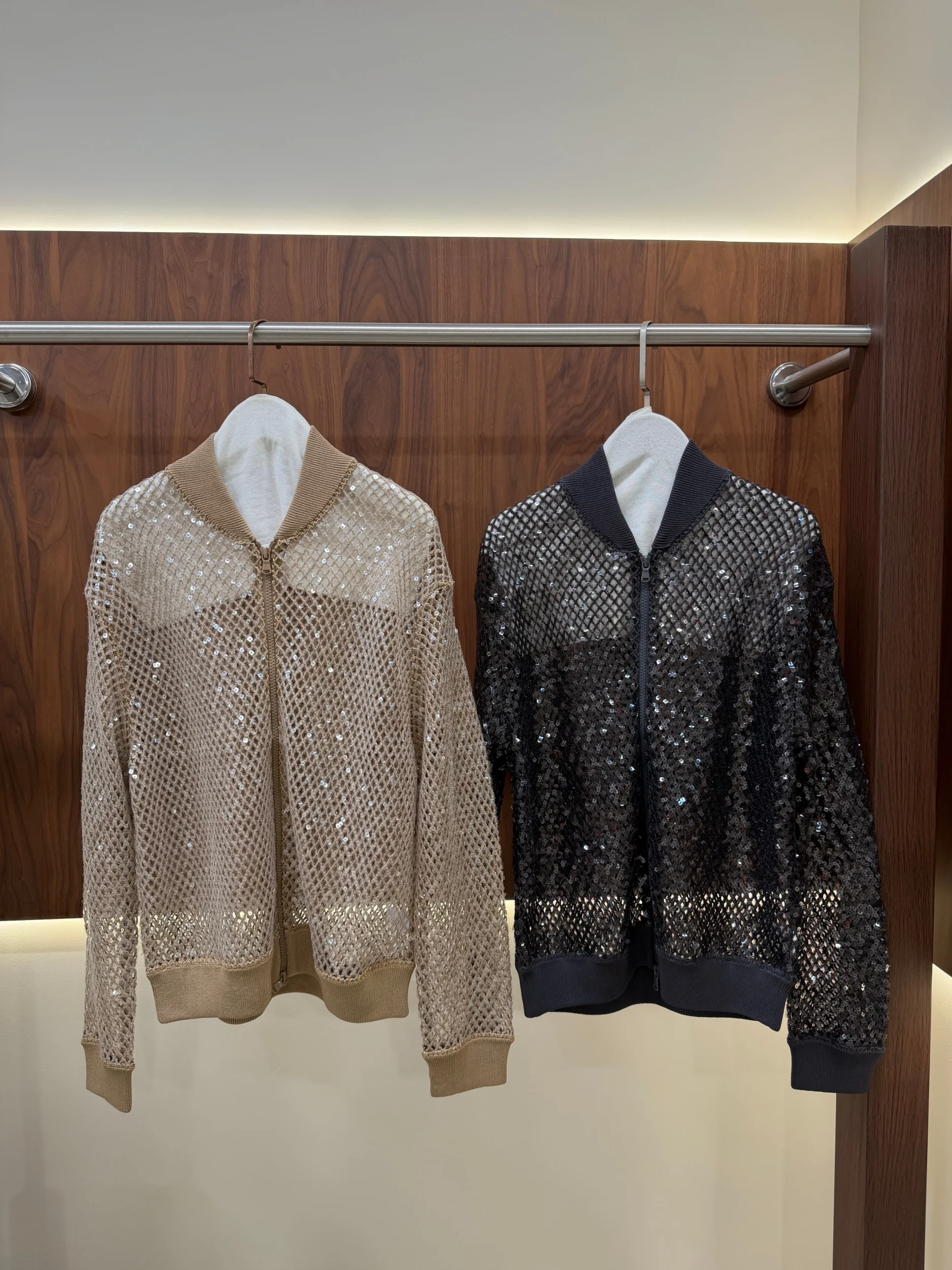 Women's Summer Linen-Blend Knit Cardigan with Sequins and Cut-Out Crew Neck
