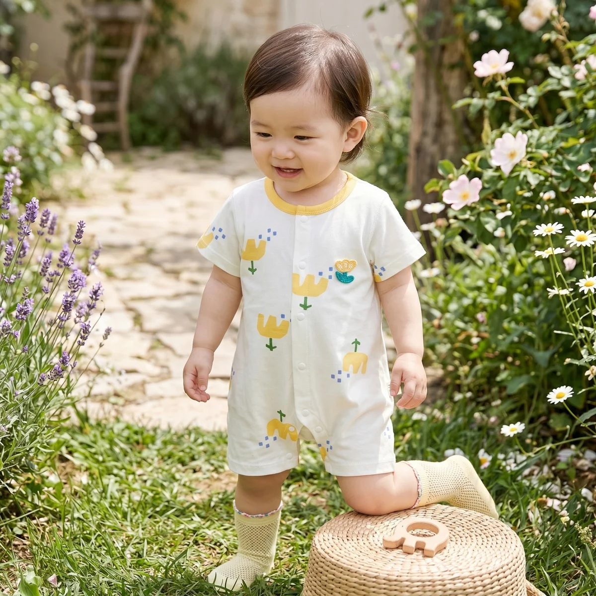 New 0-2Y Baby Clothes Multi-pattern Cartoon Pure Cotton Short-sleeve Romper with Crotch Snap Toddler Jumpsuit