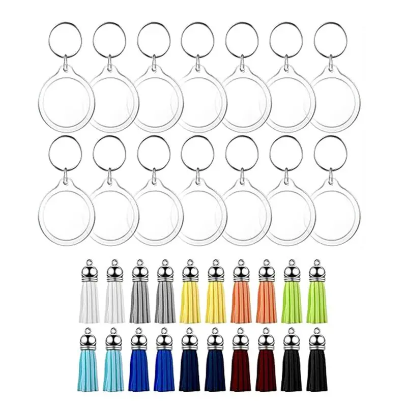ABFU-150 Sets Acrylic Photo Keychain With Tassels, DIY Custom Insert Photo Keyring Clear Blank Picture Keyring