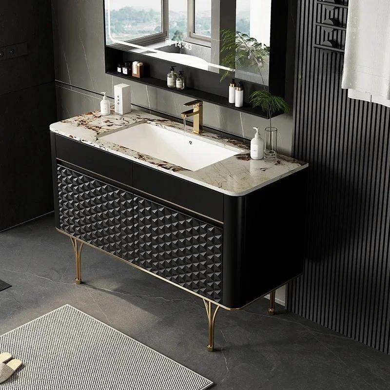 light luxury bathroom cabinet hand wash cabinet villa high-end bathroom modern simple floor wash basin cabinet
