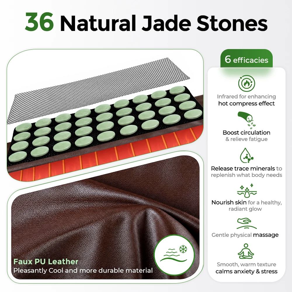 Heated Seat Cushion with 36 Jade Stones, 9 Temperature 4 Timer Double Sided Electric Heating Pad for Office Chair Home Winter
