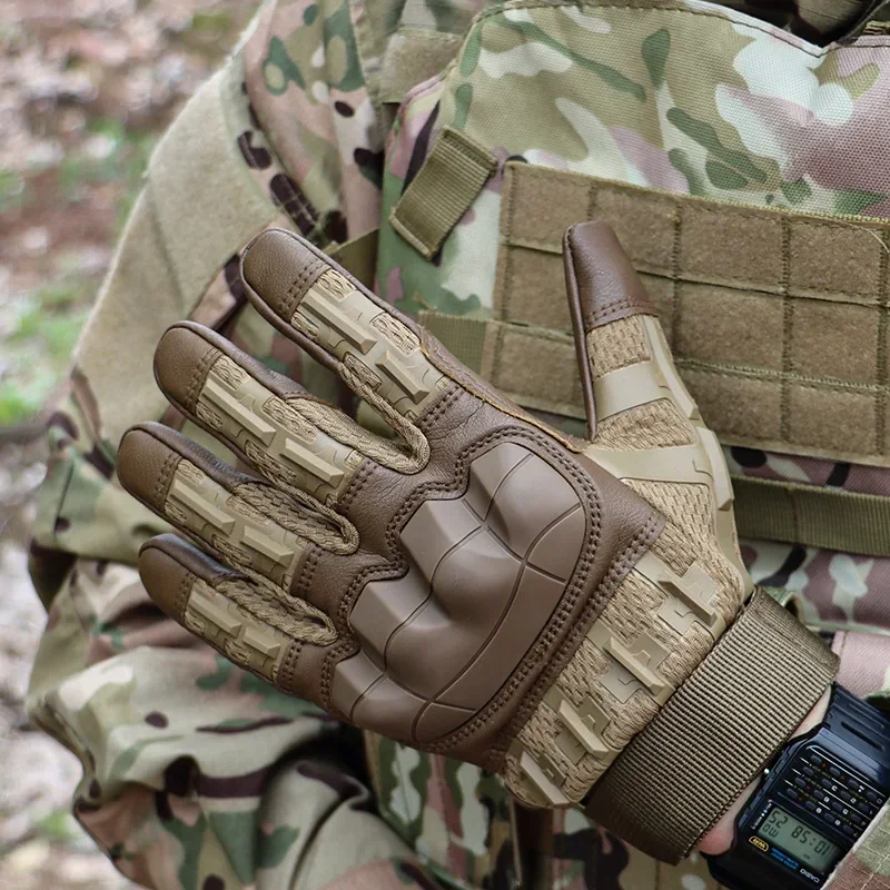 Outdoor Hunting Non-slip Full Finger Gloves Camouflage Rubber Protective Touch Screen CS Fighting Riding Hunting Airsoft Gloves