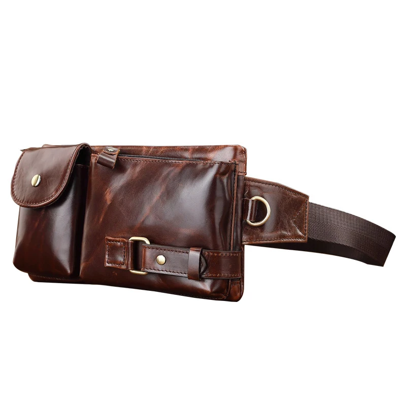 Korean-style men's waist bag - Multi-functional outdoor sports waist and chest bag - Outer layer cowhide retro men's bag