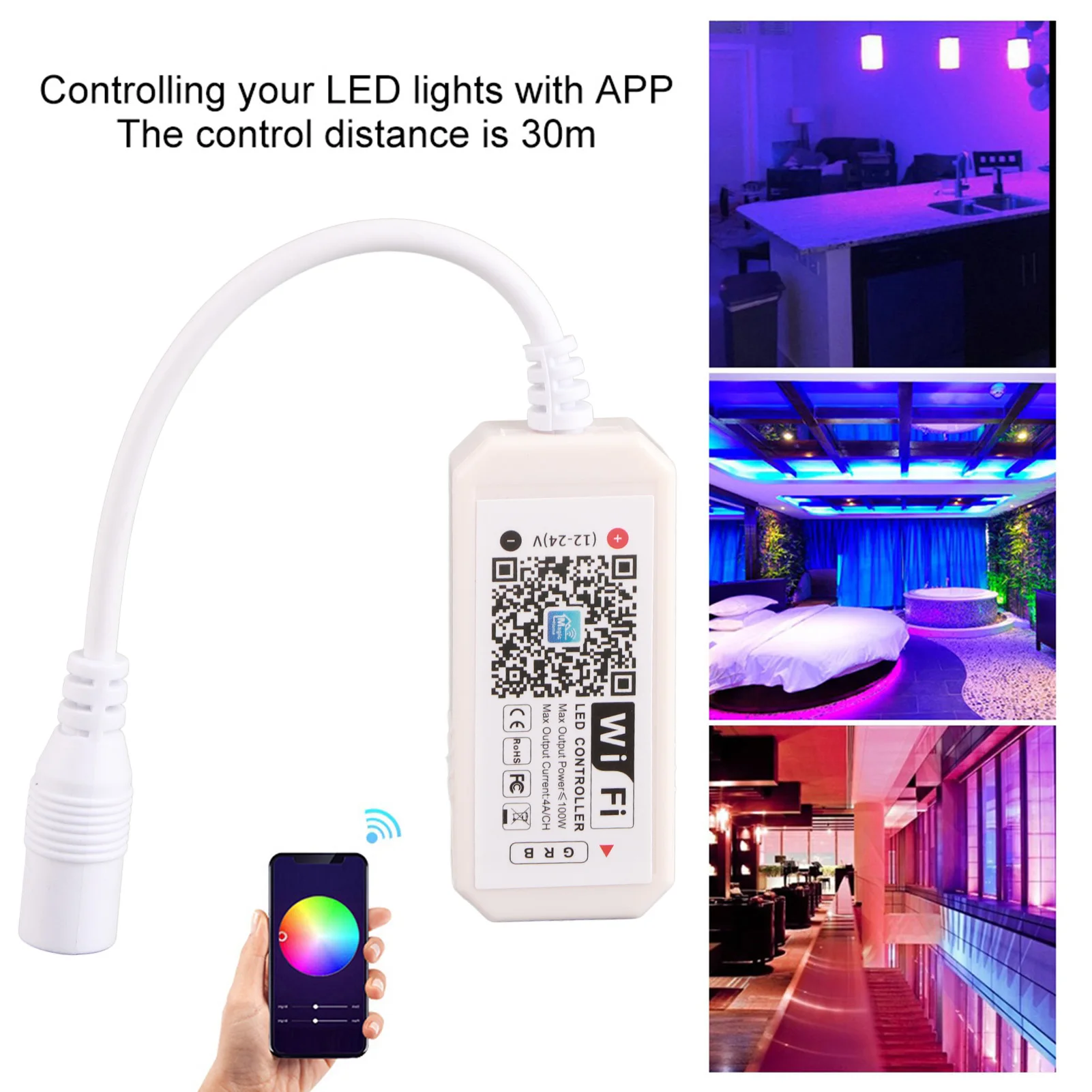 LED Strip Controller WiFi LED Strip Controller WiFi RGB Controller DC12‑24V for Colorful LED Strip By Smart Phone APP Control