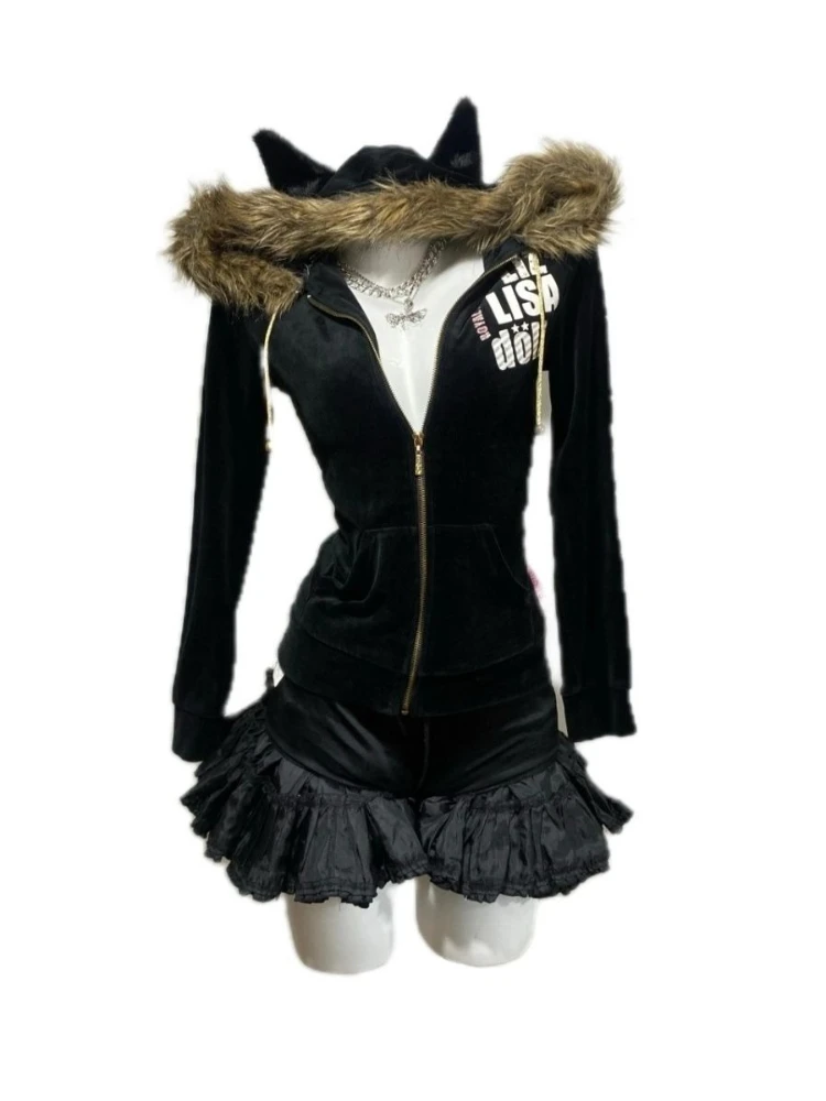 Y2k – sweat-shirt à capuche gothique Vintage américain avec fermeture éclair, manches longues, sous-culture des années 2000, imprimé Harajuku, manteau Slim Chic d'hiver