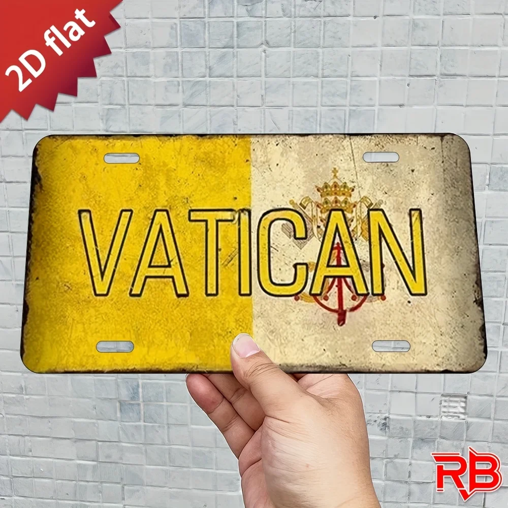 2D Flat Design, a Vintage Vatican City Metal Wall Decoration - Large Size 30X15 Cm / 11.81X5.9 Inches Heavy-Duty Aluminum Plaque