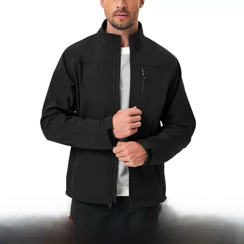 

American High-End Fleece-Lined Stand-Collar Softshell Jacket Men's Casual Outdoor Windproof Waterproof Coat for Autumn Winter