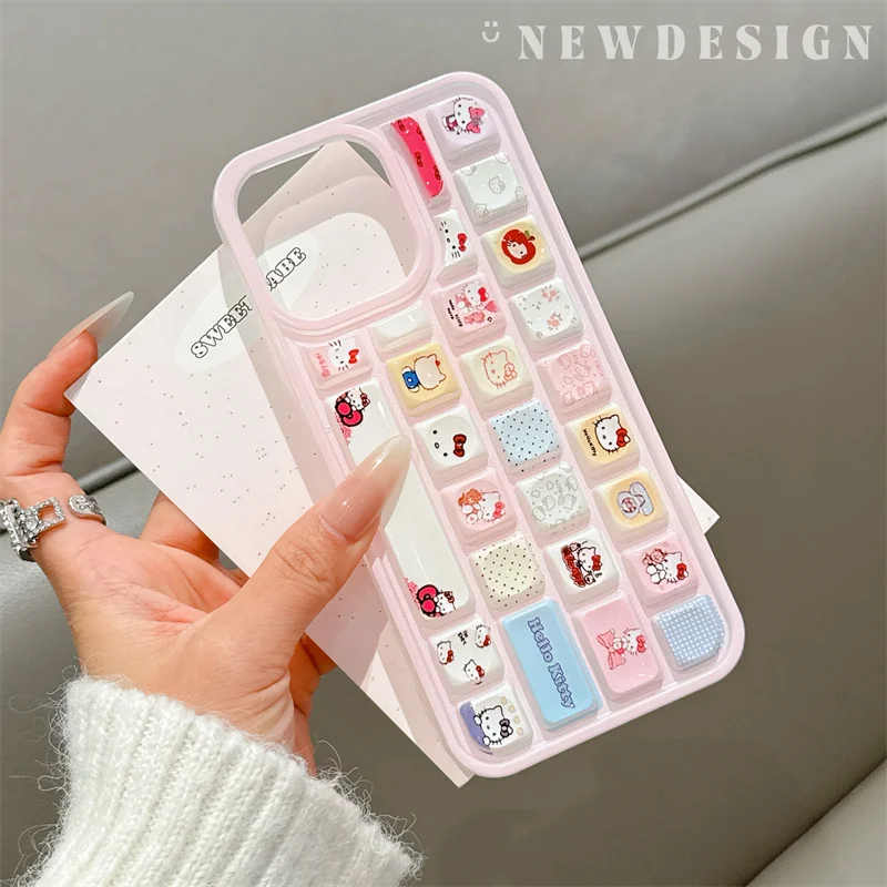 For iPhone 16 Pro Max 15 14 13 12 Pro Max 14 Plus 3D Stereoscopic Cartoon Kitty Cream Jelly Bread Keyboard Phone Case Soft Cover