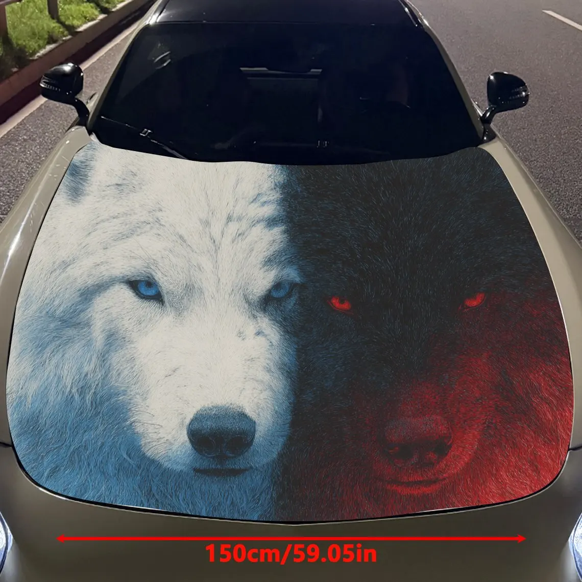 Car Decals Two - Toned Wolf (White and Red) with Contrasting Eye Colors Car Hood Sticker, Waterproof Self - Adhesive Vinyl Graph