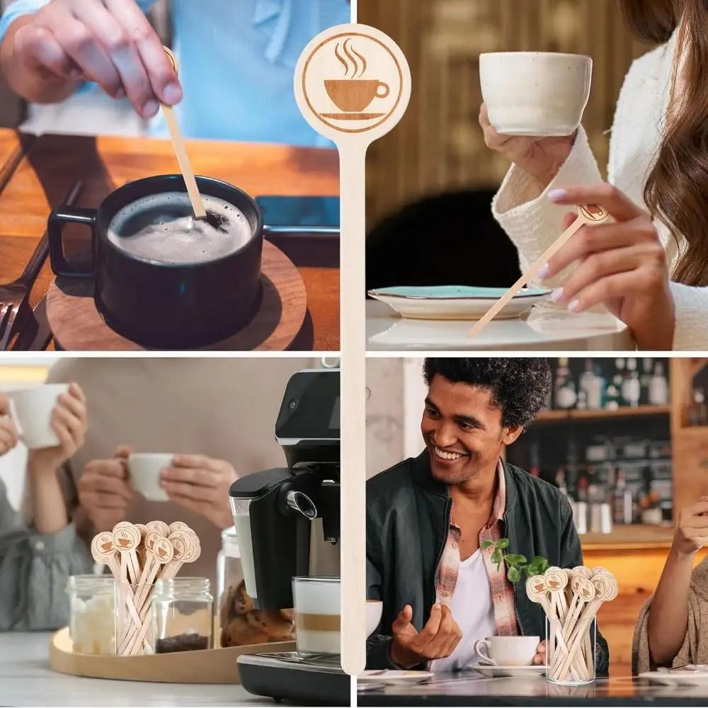 100Pcs Wooden Wooden Coffee Stirrers Long Handle Round Head Disposable Stir Sticks Household Biodegradable Coffee Stirrer Sticks