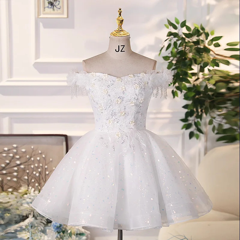 

White 2025 New Lovely Evening Dresses Short Above Knees Princess Party Birthday Quinceanera Dresses Vestido De Novia Casamento