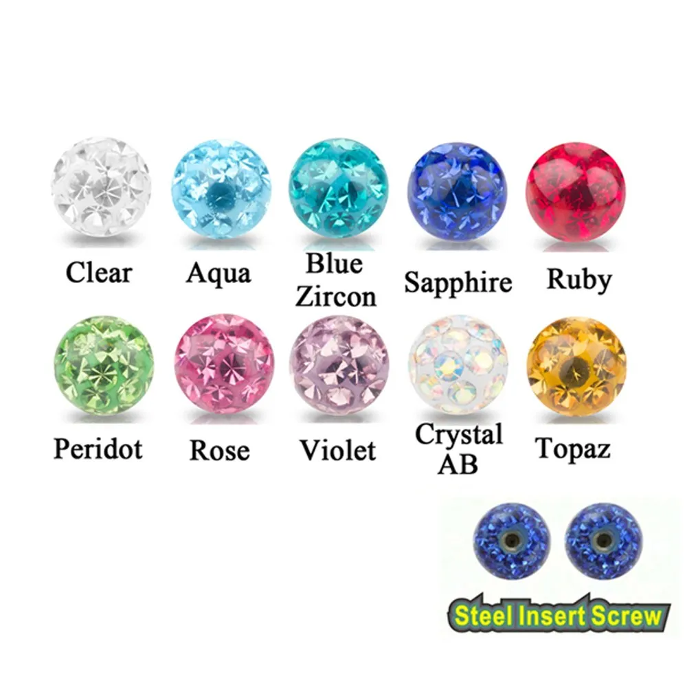 1Piece Ferido Epoxy Cubic Zircon Replacement Ball for Ear Lip Ring Stud Tragus Catilage Labret Belly Navel Ring Jewelry