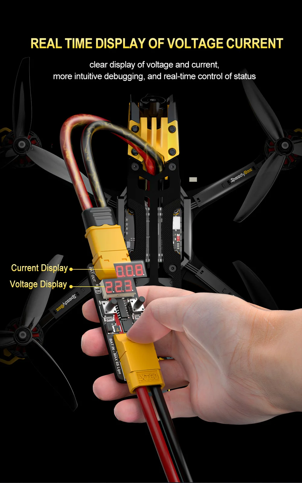 SpeedyBee Anti Short Circuit Module 4-6S 1A/2A  Current Limiting Digital Display Short-Circuit Protection Tool For Flight Stack
