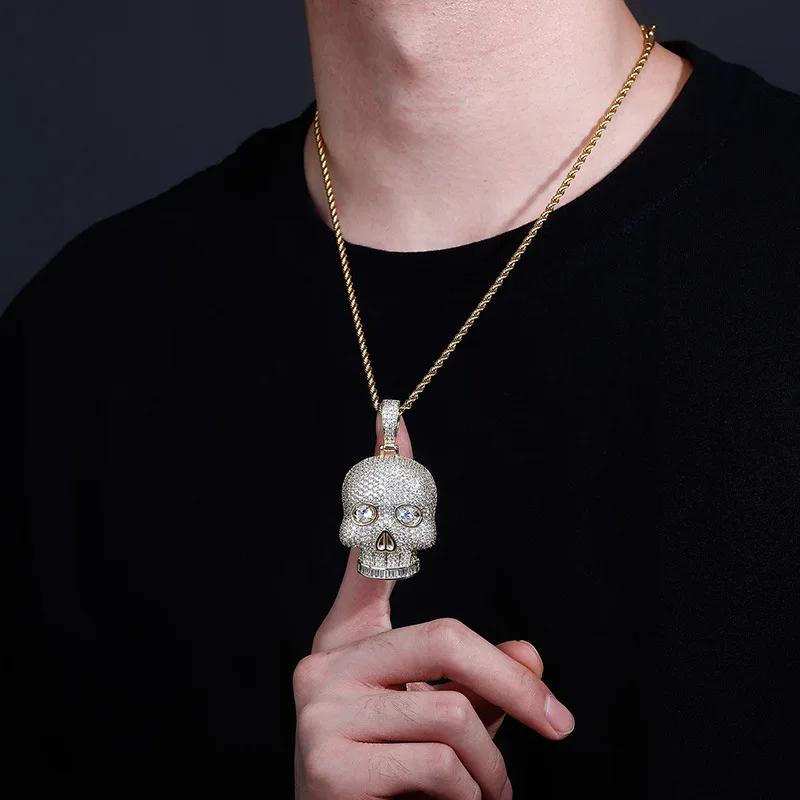 Iced Out Skull Pendant Necklace Micro‑Pave CZ Hip Hop Rope Chain Charm Necklace Gold Silver Tone Men Women Street Jewelry