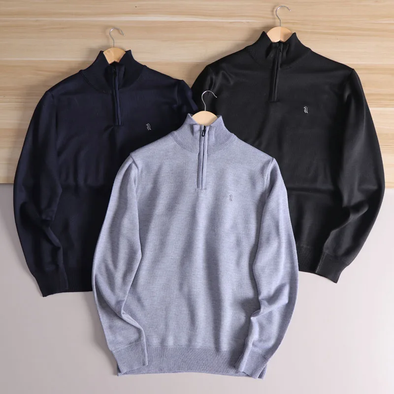 

Высококачественный мужской вязаный свитер на молнии, мягкий, уютный, универсальный, весенний, модный, городской, длинный свек, воротник-стойка, чистый цвет