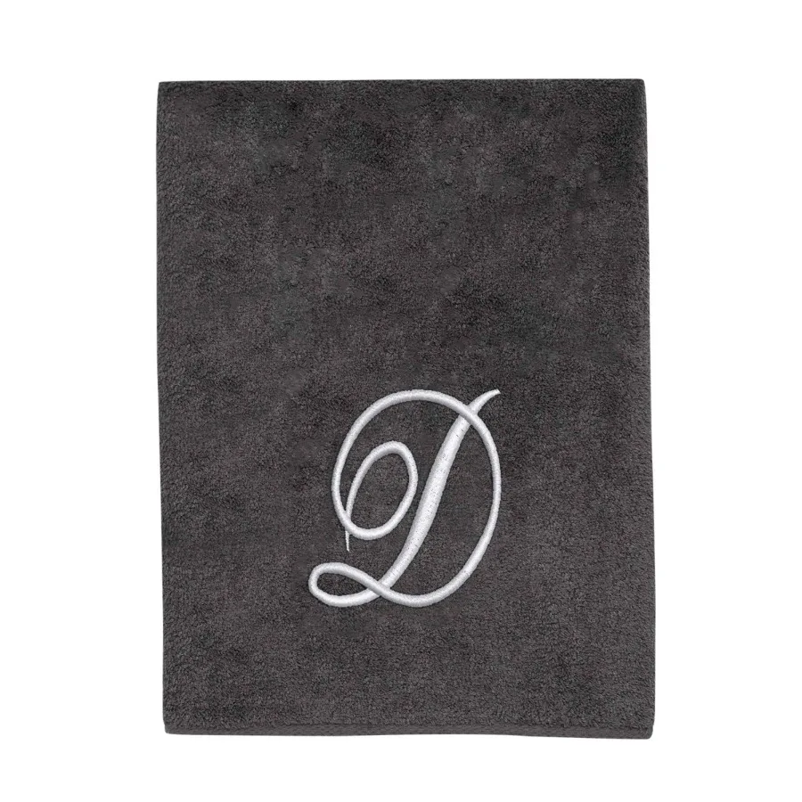 Granite/Silver Script Monogram Bath Towel Letter D - Bath Towel