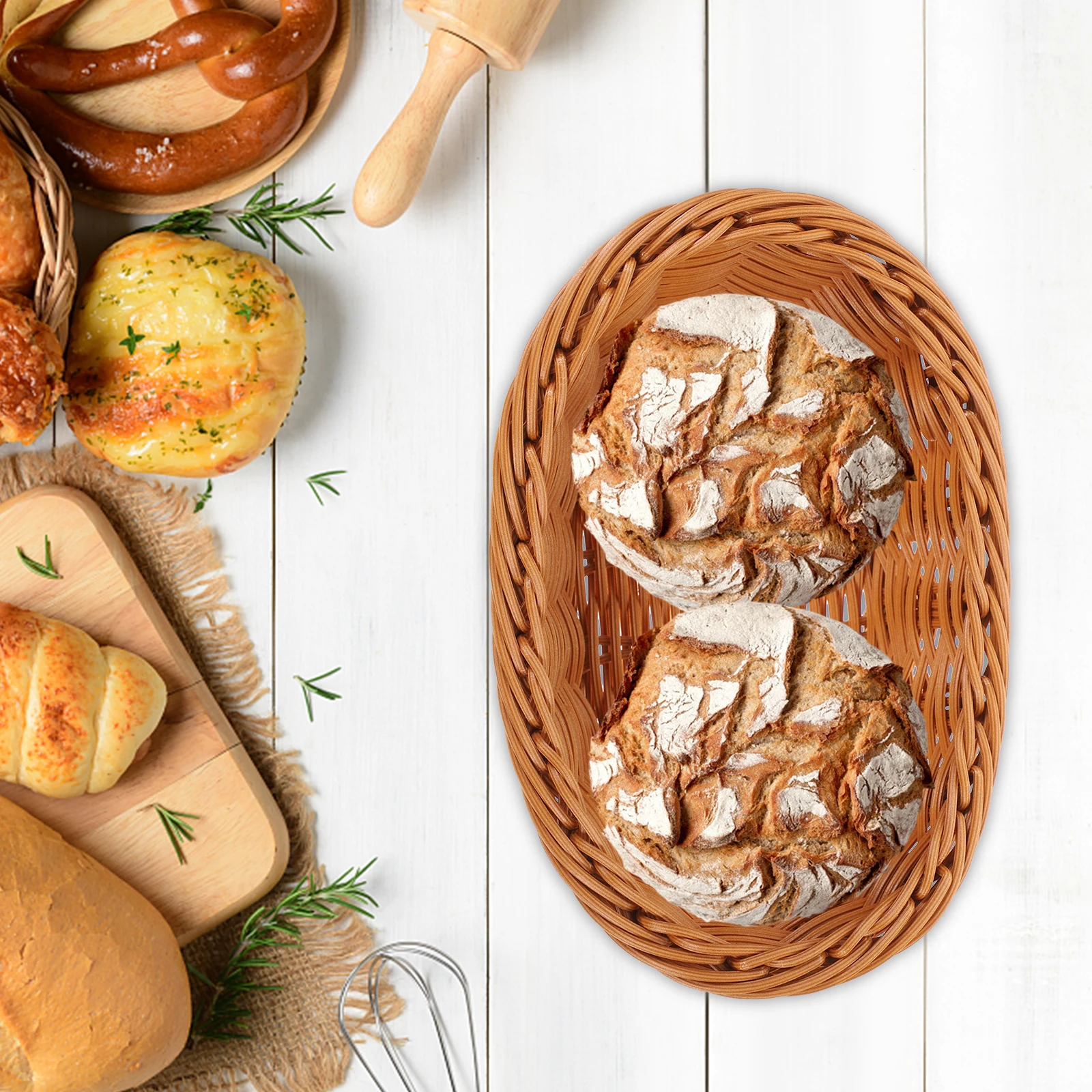 

Wicker Bread Basket Kitchen Fruit Snack Container Rectangular Rattan Natural Long Lasting Simple Practical Design Fruits Candies