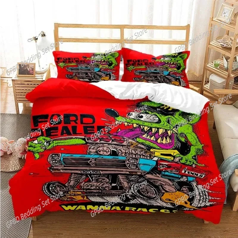 

Cartoon Rat Fink Comfortable Duvet Quilt Cover Pillowcase Bedding Set Children Bedroom Decoration Home Textile