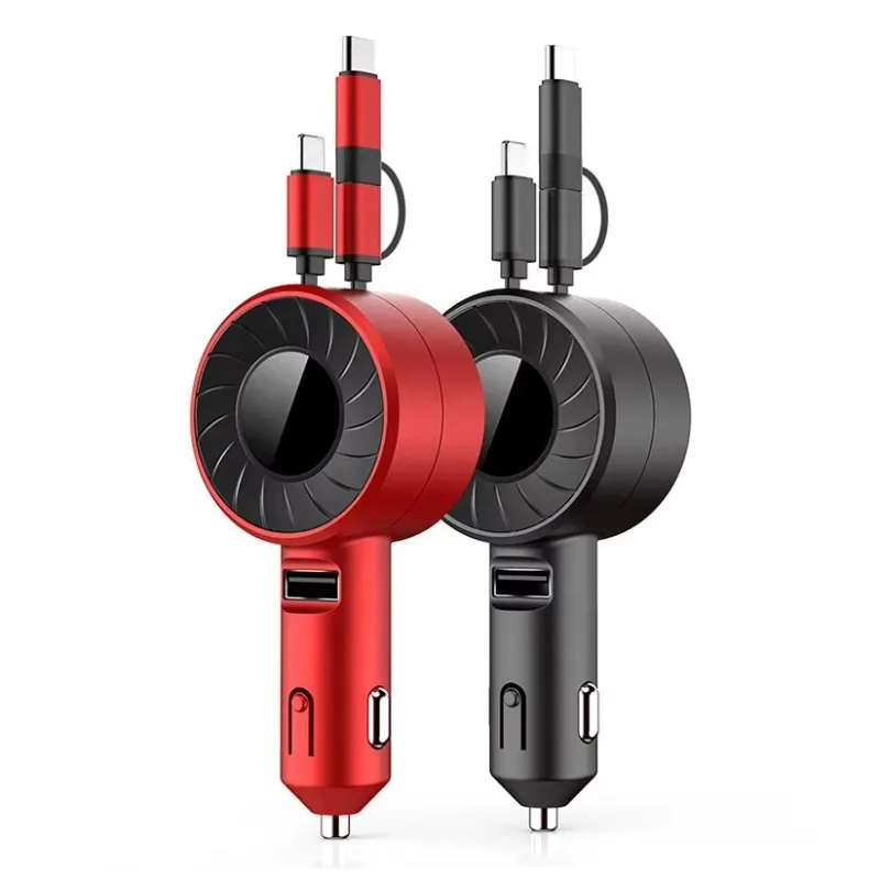

New One-to-three Telescopic Car Mobile Phone Charger USB Fast Charging Data Cable Car Cigarette Lighter