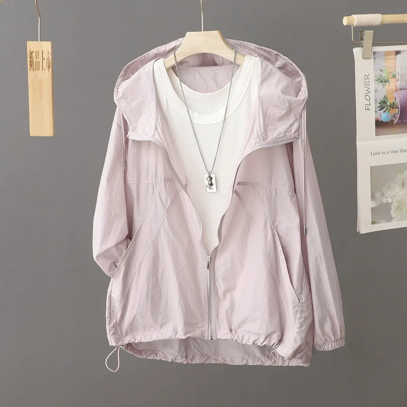 2026 Popular Solid Color Hooded Sun Jacket, Summer Outdoor Lightweight Breathable Loose Cardigan, UV Protection Short Coat