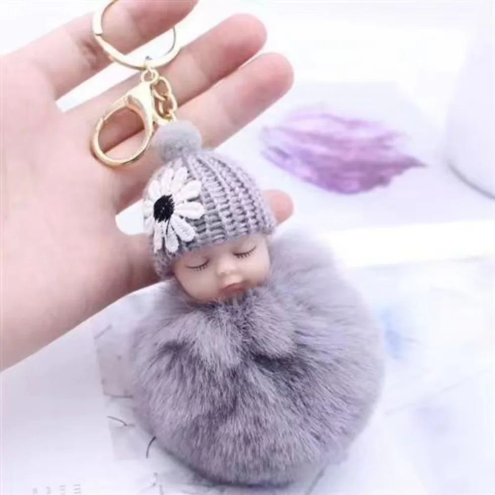 

Cute Pompom Sleeping Keychain Fur Ball Fluffy Keyholder Gift Car Key Ring Women Girl