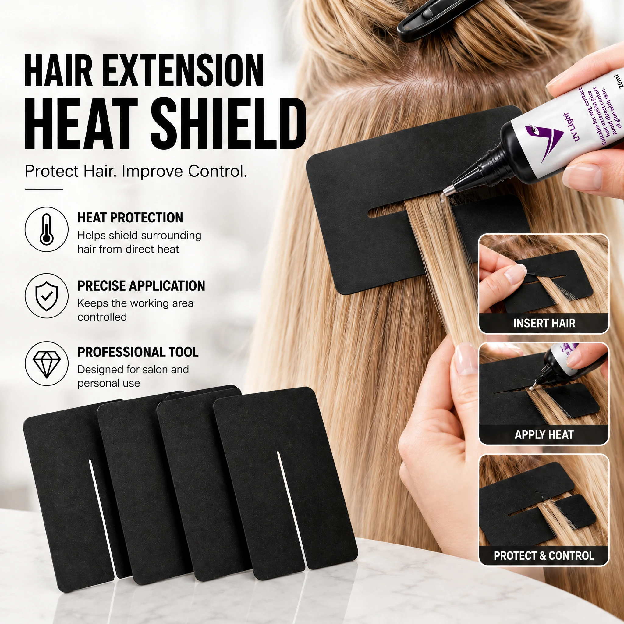 Hair Extension Heat Shield Scalp Protector Sheets Reusable Hot Tool Guard for Hair Extensions Flat Iron Curling Wand Protection