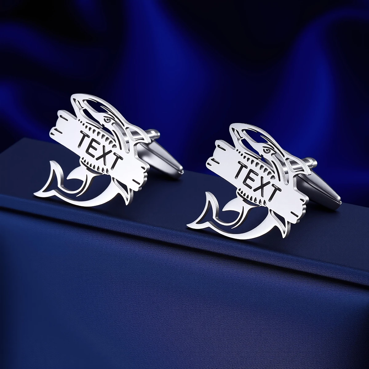 Custom Name Men's Shark Cufflinks Custom Suit Shirts Stainless Steel Buttons Sports Jewelry Gifts