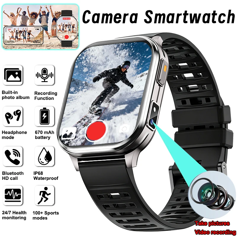 New Smart Watch With Camera Men Women Photos Record Video Built-in Photo Album Health Sports Headset Call Waterproof Smartwatch