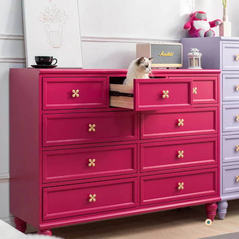 9 Drawers Vintage Pink Living Room Cabinets Storage Master Bedroom Bedside Cabinet  Entrance Furniture Buffet Dresser Modular