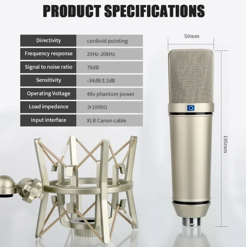 RAYHAYES U87 Microfono a condensatore Microfono da studio cardioide professionale per podcasting Streaming Home Studio Attrezzature di registrazione