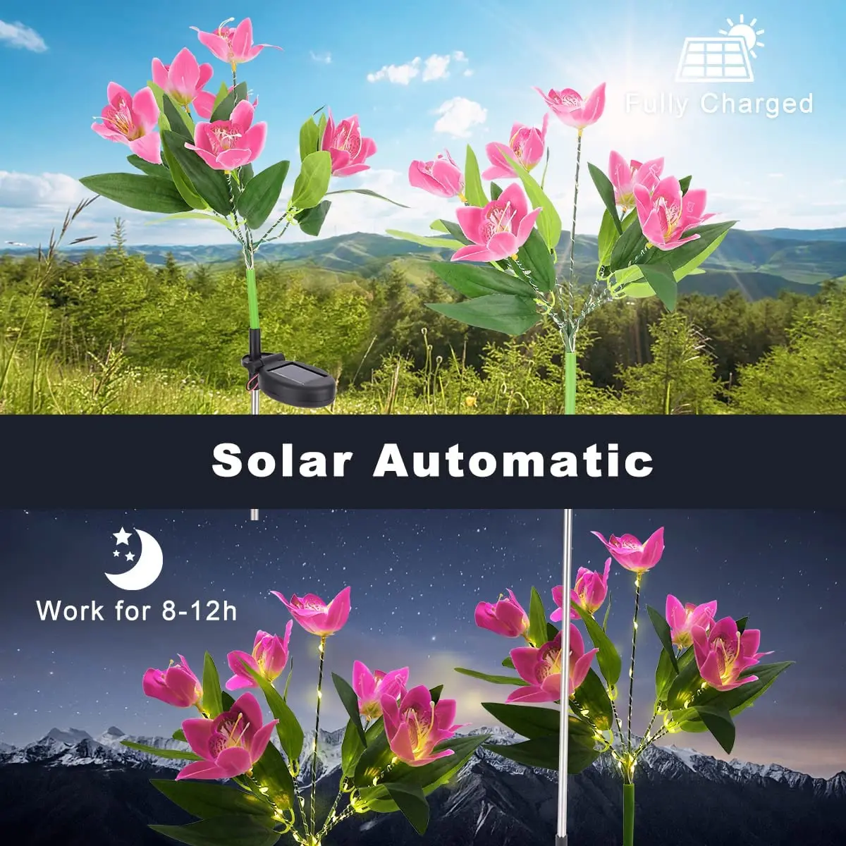 2 Pack Solar Dendrobium Orchid Stake Light With 7 Flowers Outdoor Solar Garden Light Solar Landscape Light For Patio Pathway