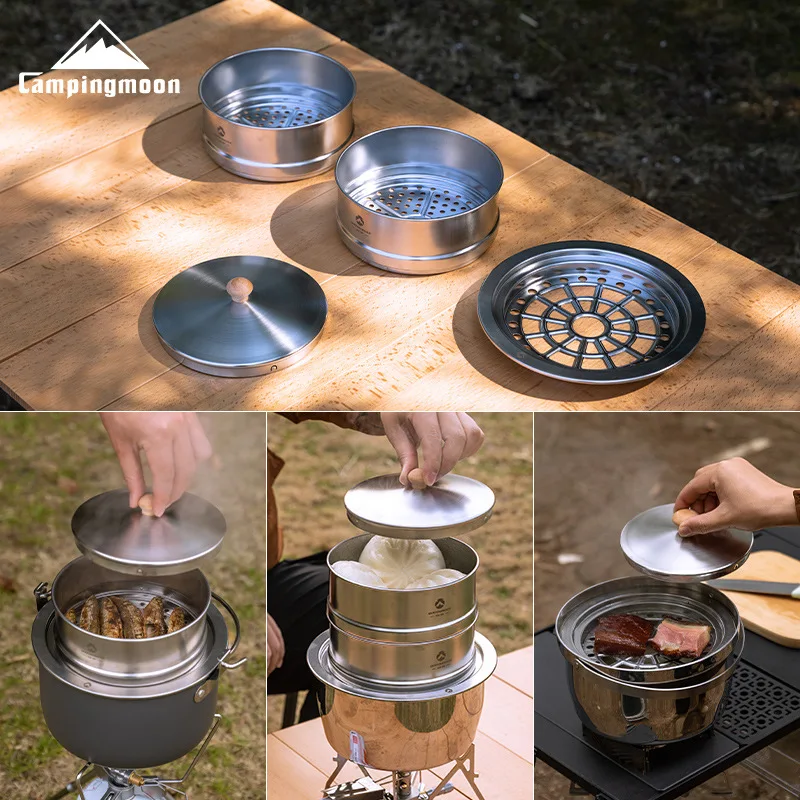 S363 Medium Multi-Layer Steamer Basket Base Set 304 Stainless Steel Home Camping Portable Steamer Trays