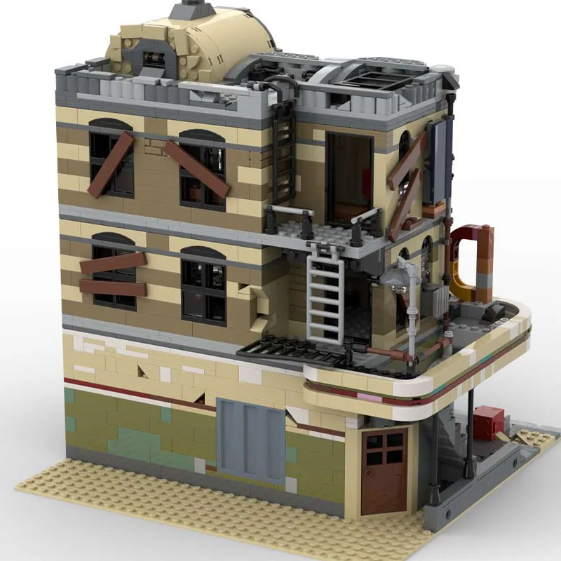 2438 Pz MOC Post-Apocalisse Downtown Diner Ruine Caffè modulare Modello fai da te Building Blocks Giocattoli di compleanno Regalo